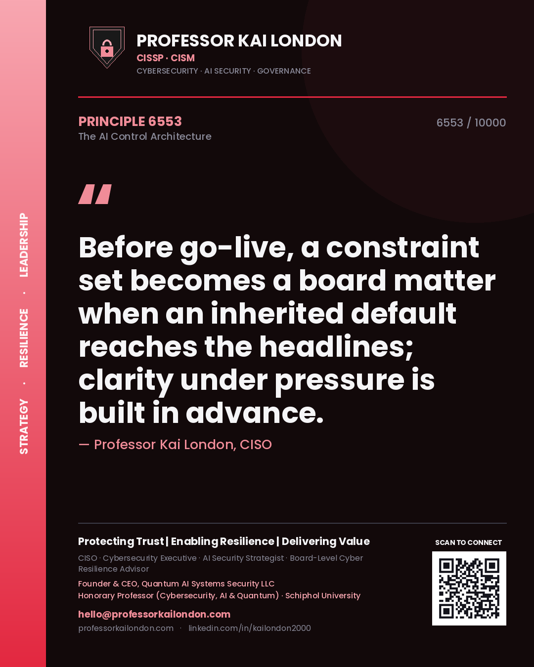 Professor Kai London principle 6553: Before go-live, a constraint set becomes a board matter when an inherited default reaches the headlines; clarity under pressure is built in advance.