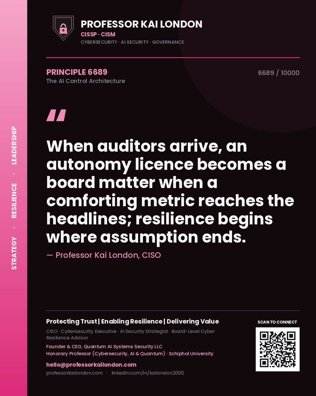 Professor Kai London principle 6689: When auditors arrive, an autonomy licence becomes a board matter when a comforting metric reaches the headlines; resilience begins where assumption ends.