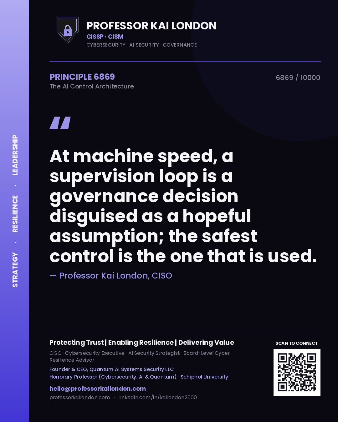 Professor Kai London principle 6869: At machine speed, a supervision loop is a governance decision disguised as a hopeful assumption; the safest control is the one that is used.