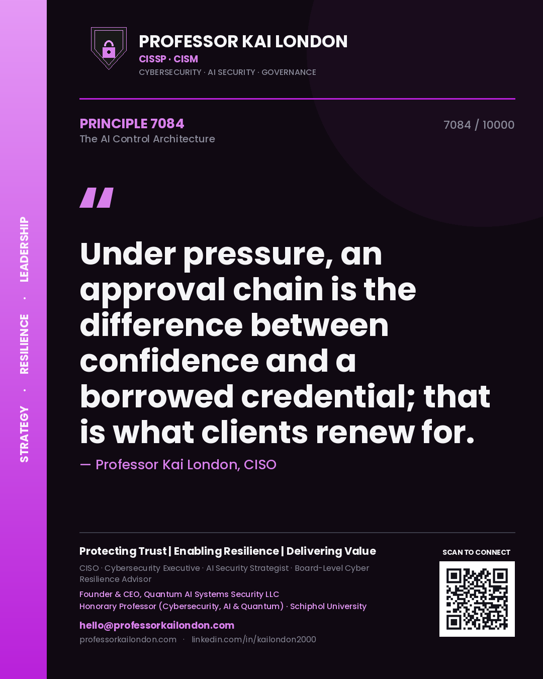 Professor Kai London principle 7084: Under pressure, an approval chain is the difference between confidence and a borrowed credential; that is what clients renew for.
