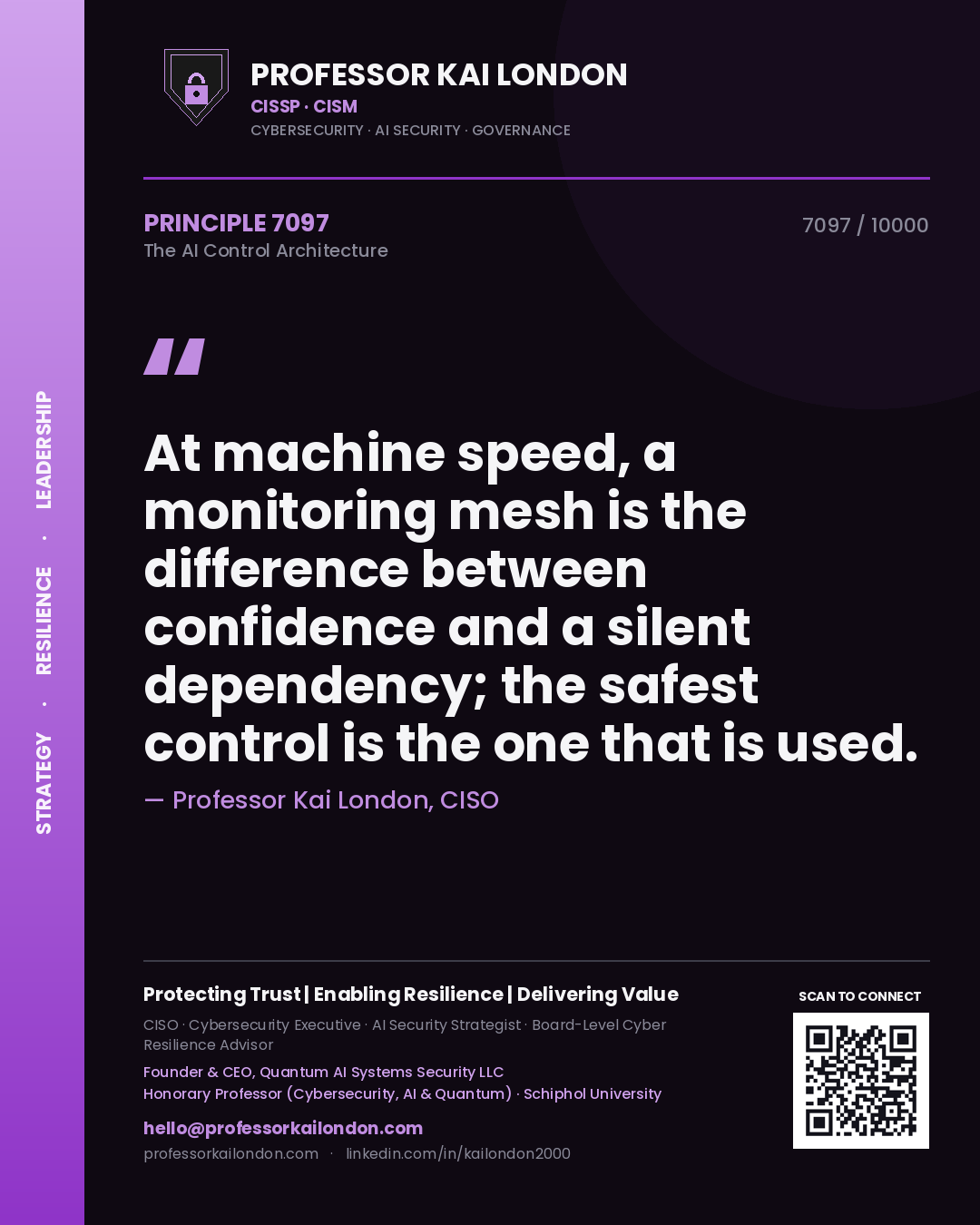 Professor Kai London principle 7097: At machine speed, a monitoring mesh is the difference between confidence and a silent dependency; the safest control is the one that is used.