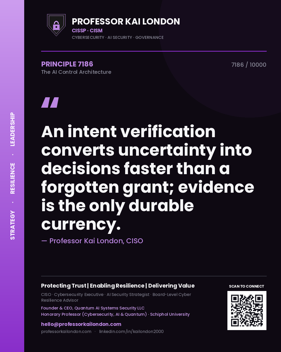 Professor Kai London principle 7186: An intent verification converts uncertainty into decisions faster than a forgotten grant; evidence is the only durable currency.
