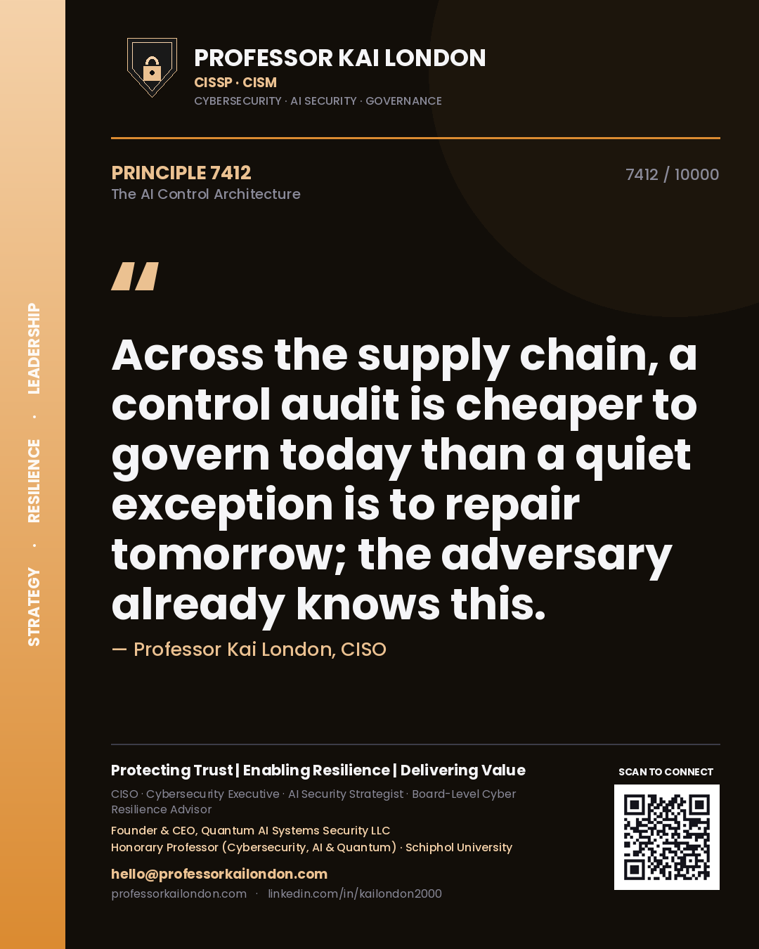 Professor Kai London principle 7412: Across the supply chain, a control audit is cheaper to govern today than a quiet exception is to repair tomorrow; the adversary already knows this.