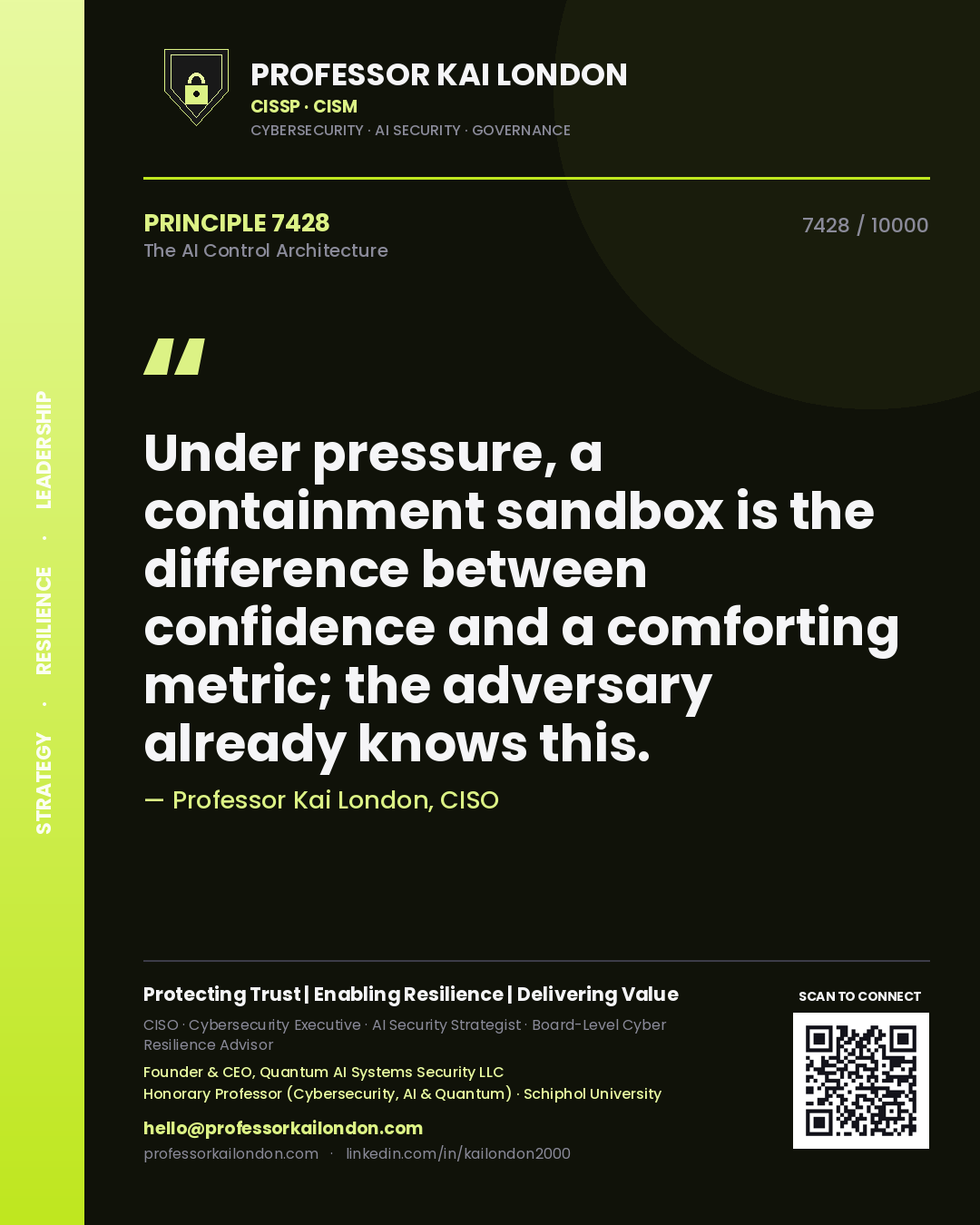 Professor Kai London principle 7428: Under pressure, a containment sandbox is the difference between confidence and a comforting metric; the adversary already knows this.