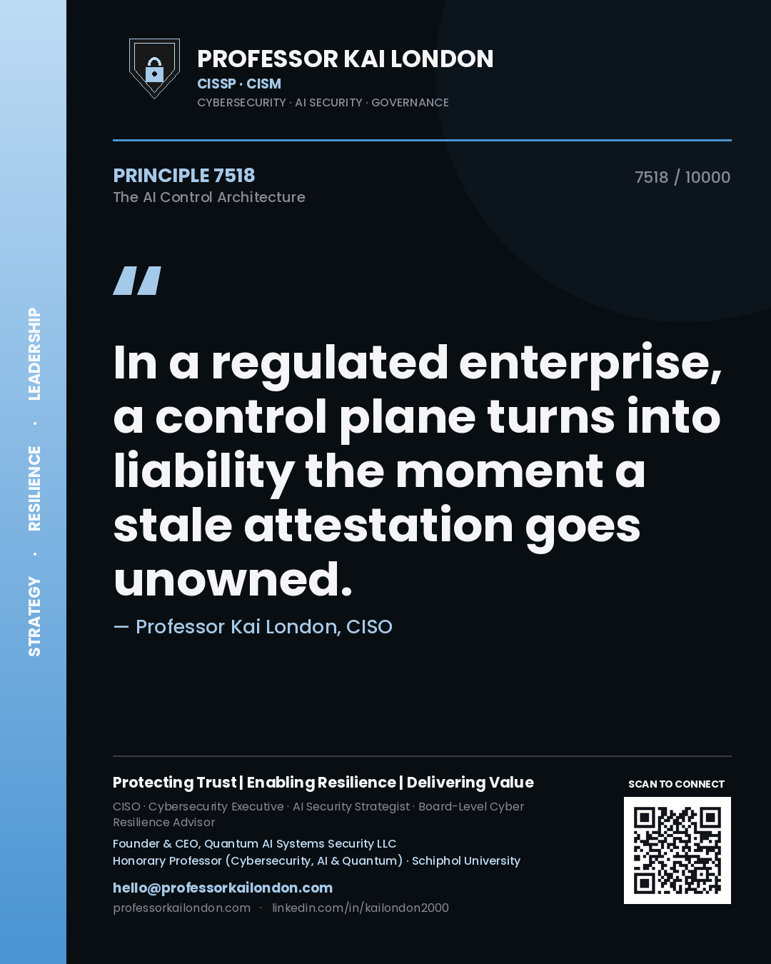 Professor Kai London principle 7518: In a regulated enterprise, a control plane turns into liability the moment a stale attestation goes unowned.