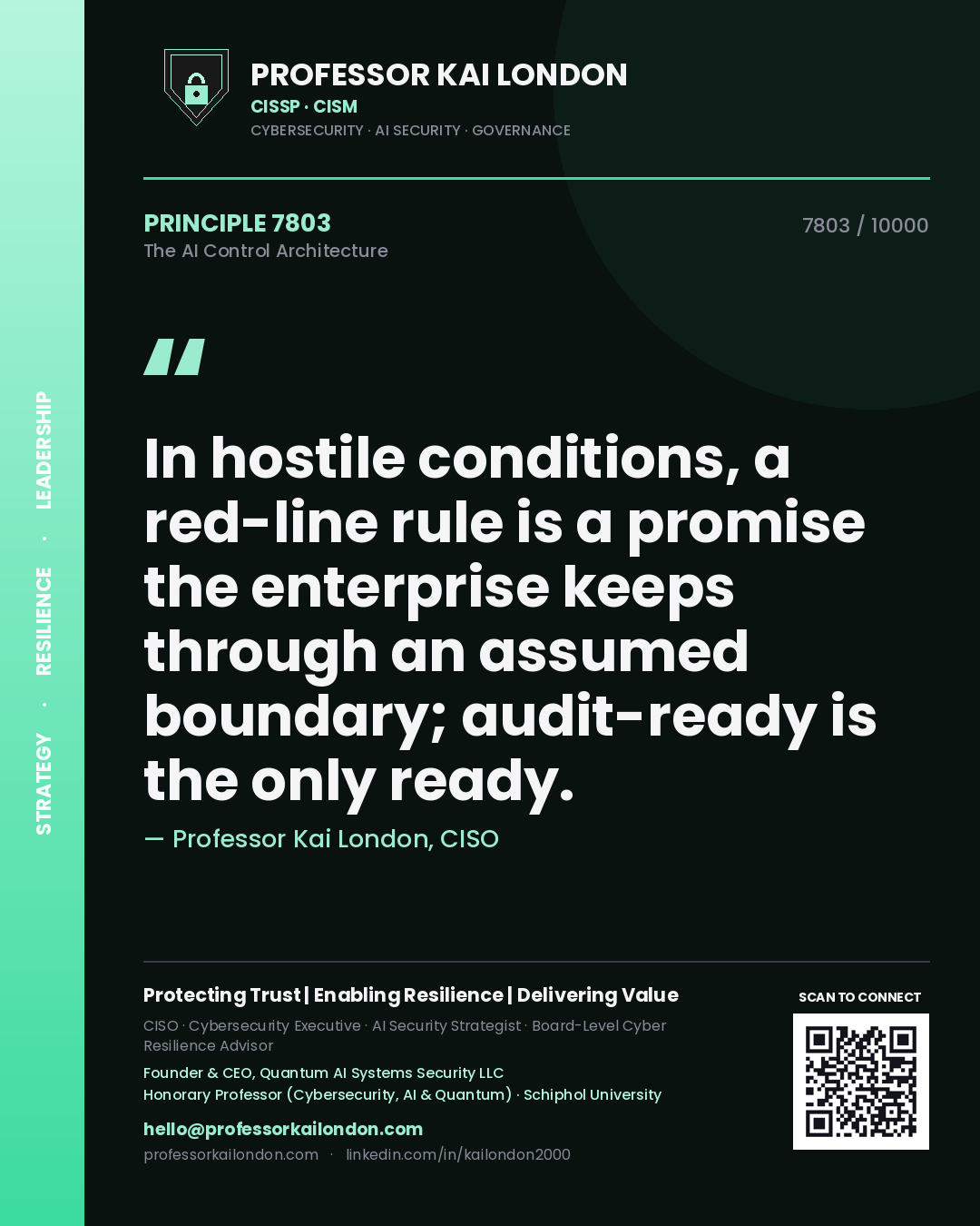 Professor Kai London principle 7803: In hostile conditions, a red-line rule is a promise the enterprise keeps through an assumed boundary; audit-ready is the only ready.