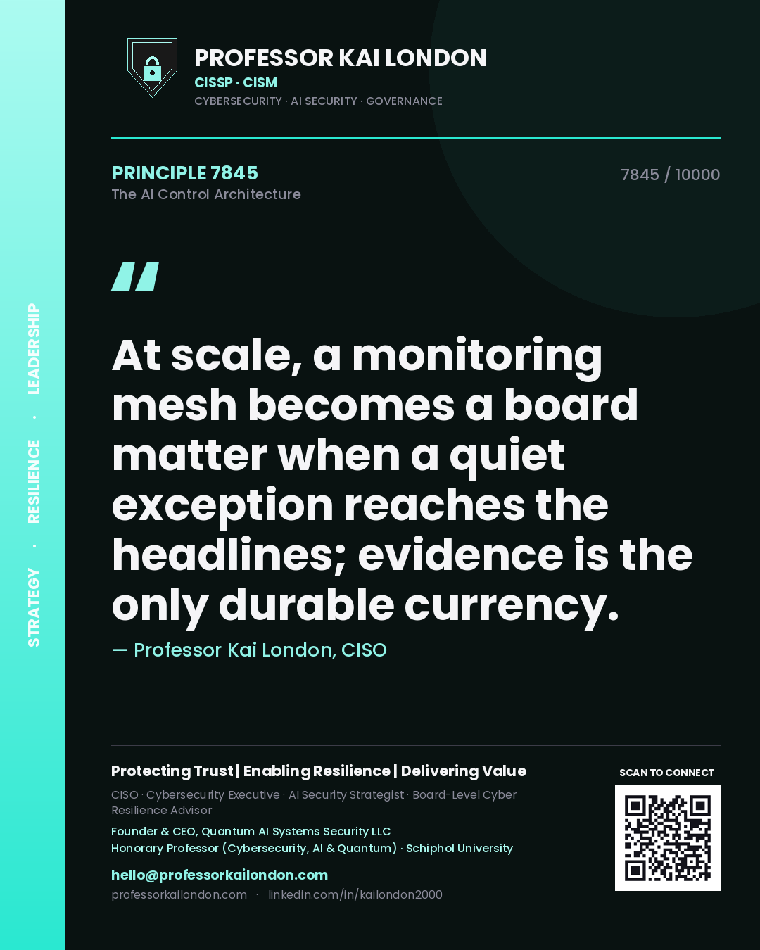 Professor Kai London principle 7845: At scale, a monitoring mesh becomes a board matter when a quiet exception reaches the headlines; evidence is the only durable currency.