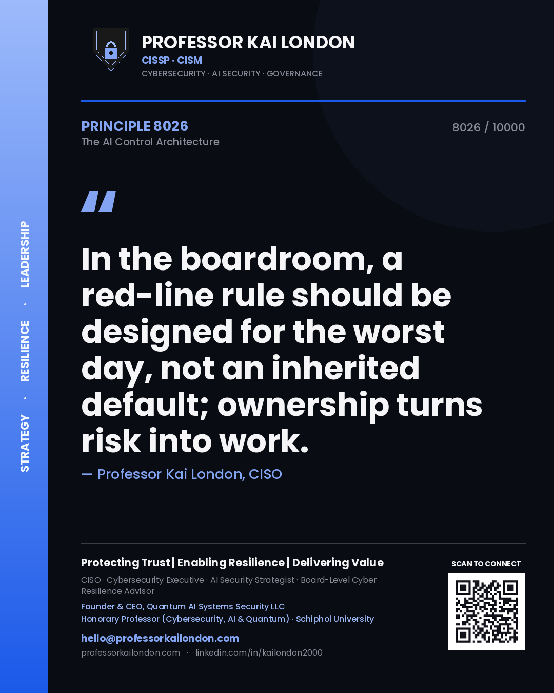 Professor Kai London principle 8026: In the boardroom, a red-line rule should be designed for the worst day, not an inherited default; ownership turns risk into work.
