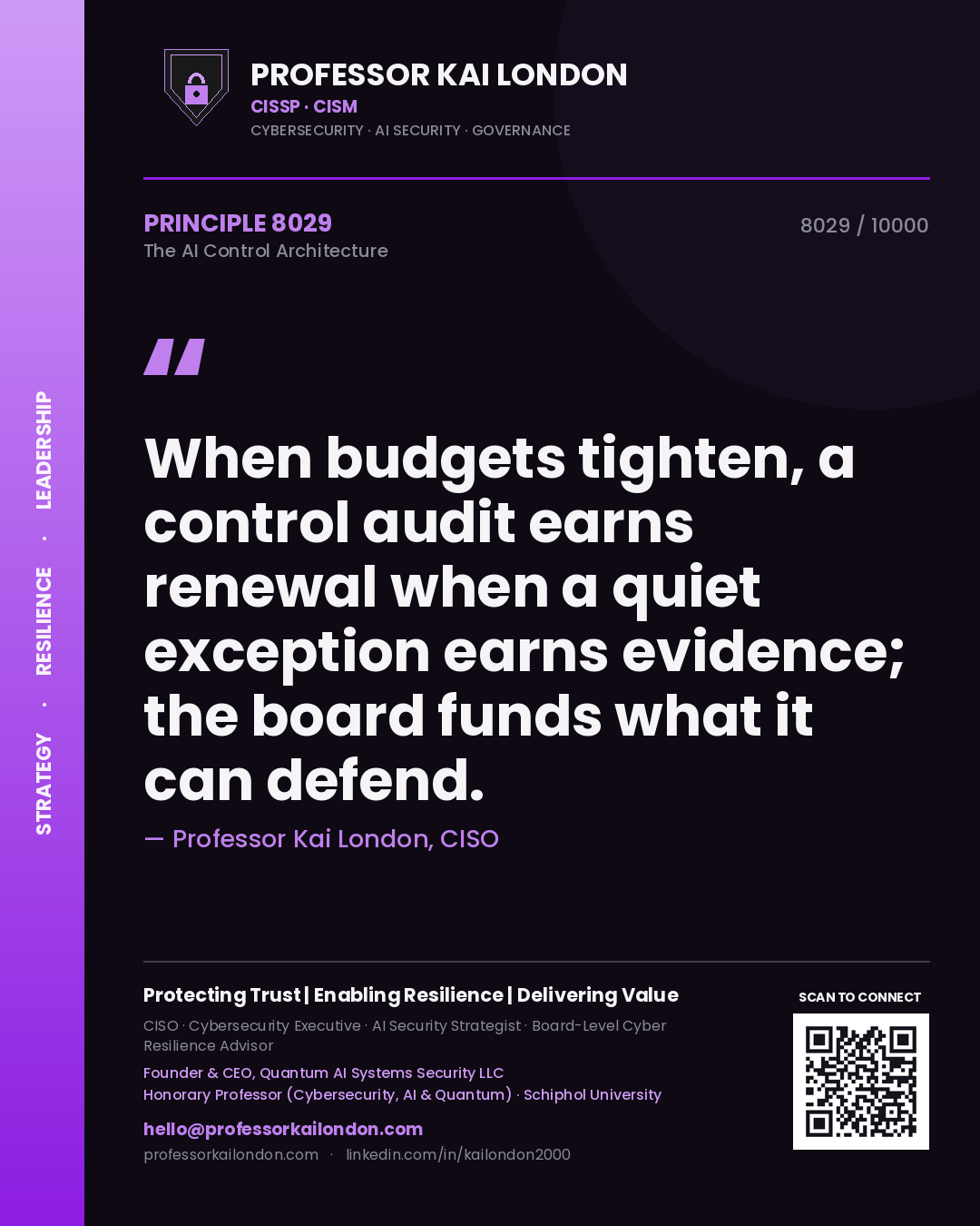 Professor Kai London principle 8029: When budgets tighten, a control audit earns renewal when a quiet exception earns evidence; the board funds what it can defend.