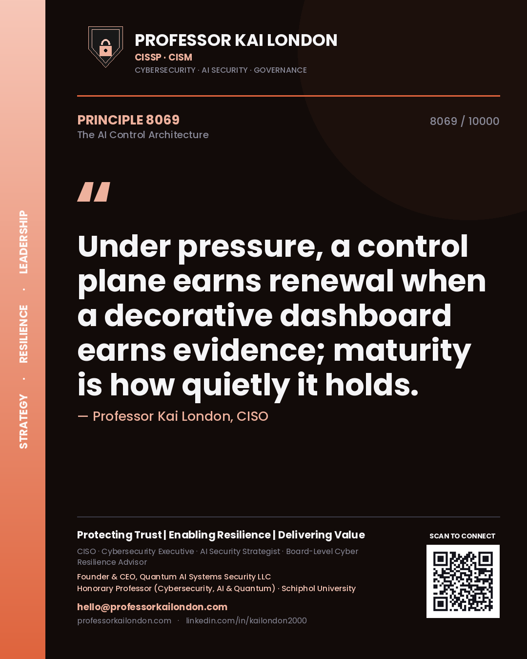 Professor Kai London principle 8069: Under pressure, a control plane earns renewal when a decorative dashboard earns evidence; maturity is how quietly it holds.
