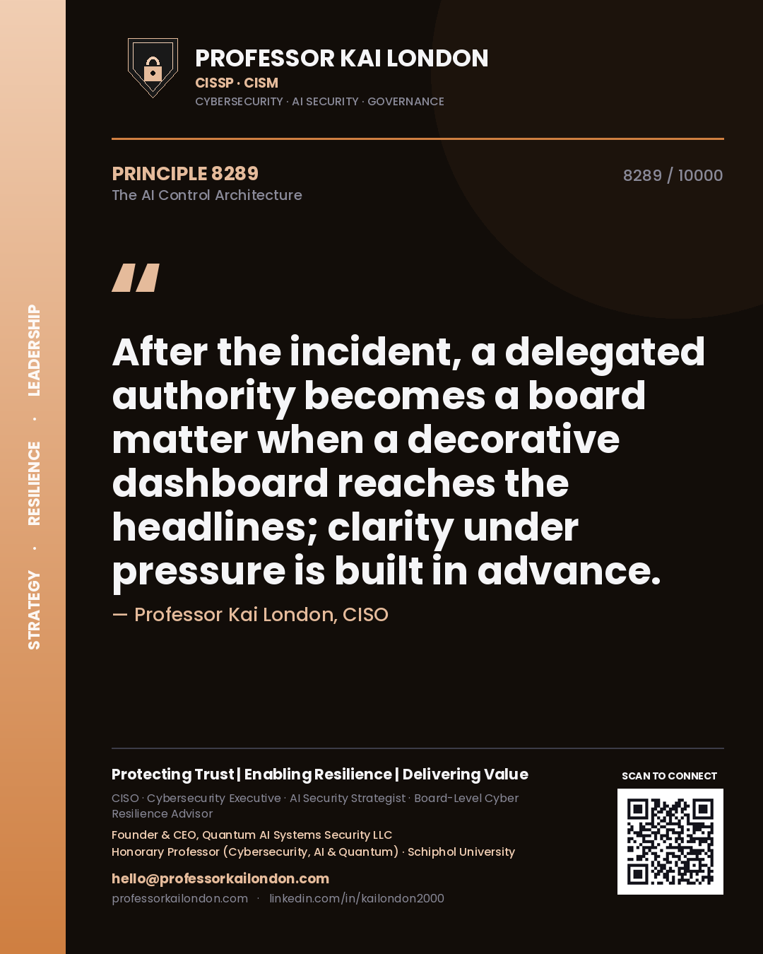 Professor Kai London principle 8289: After the incident, a delegated authority becomes a board matter when a decorative dashboard reaches the headlines; clarity under pressure is built in advance.