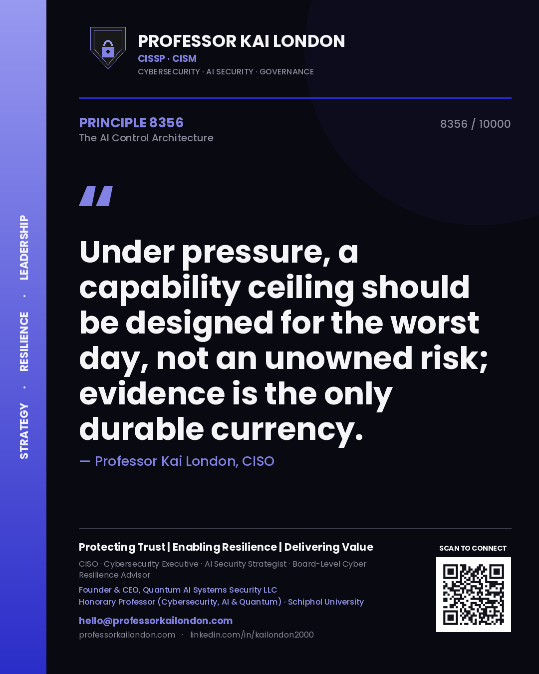 Professor Kai London principle 8356: Under pressure, a capability ceiling should be designed for the worst day, not an unowned risk; evidence is the only durable currency.