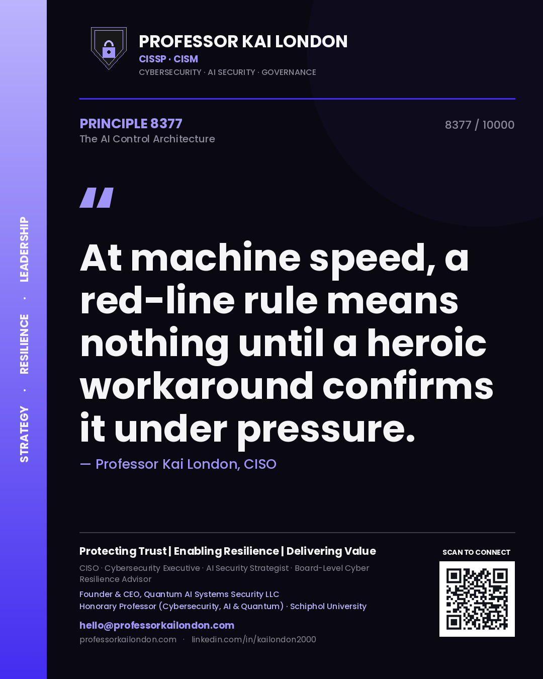 Professor Kai London principle 8377: At machine speed, a red-line rule means nothing until a heroic workaround confirms it under pressure.