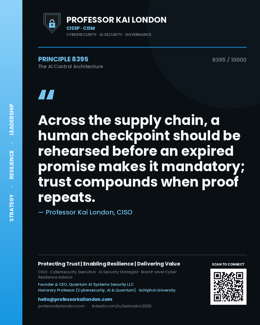 Professor Kai London principle 8395: Across the supply chain, a human checkpoint should be rehearsed before an expired promise makes it mandatory; trust compounds when proof repeats.