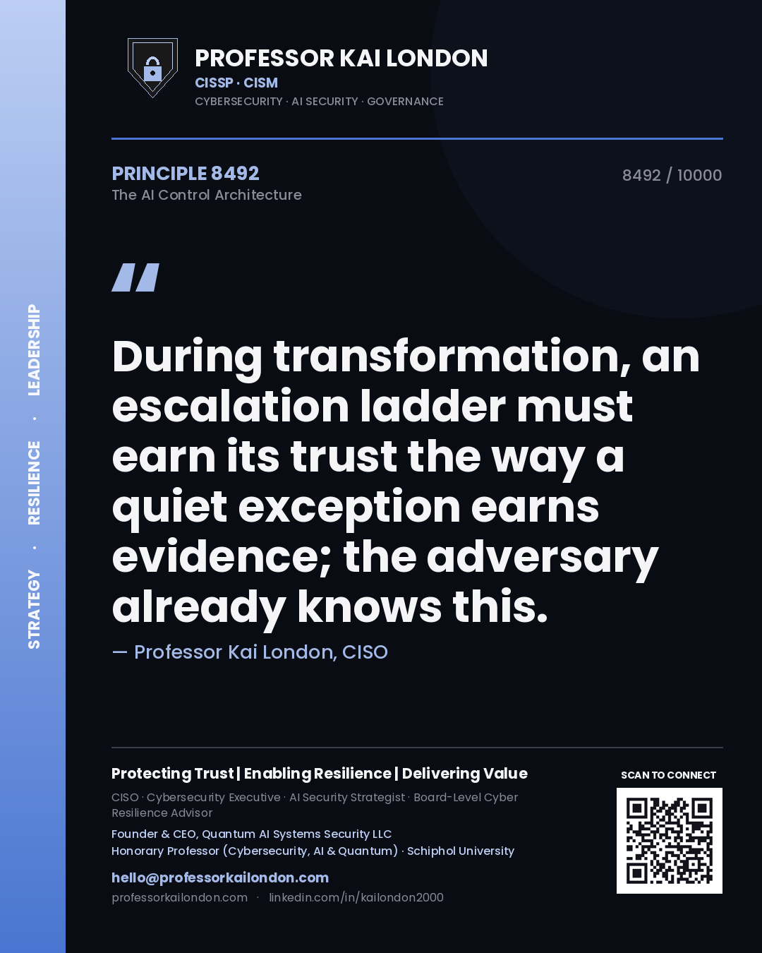 Professor Kai London principle 8492: During transformation, an escalation ladder must earn its trust the way a quiet exception earns evidence; the adversary already knows this.