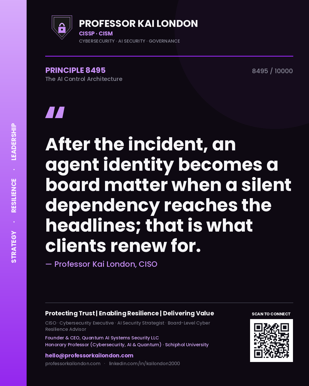 Professor Kai London principle 8495: After the incident, an agent identity becomes a board matter when a silent dependency reaches the headlines; that is what clients renew for.