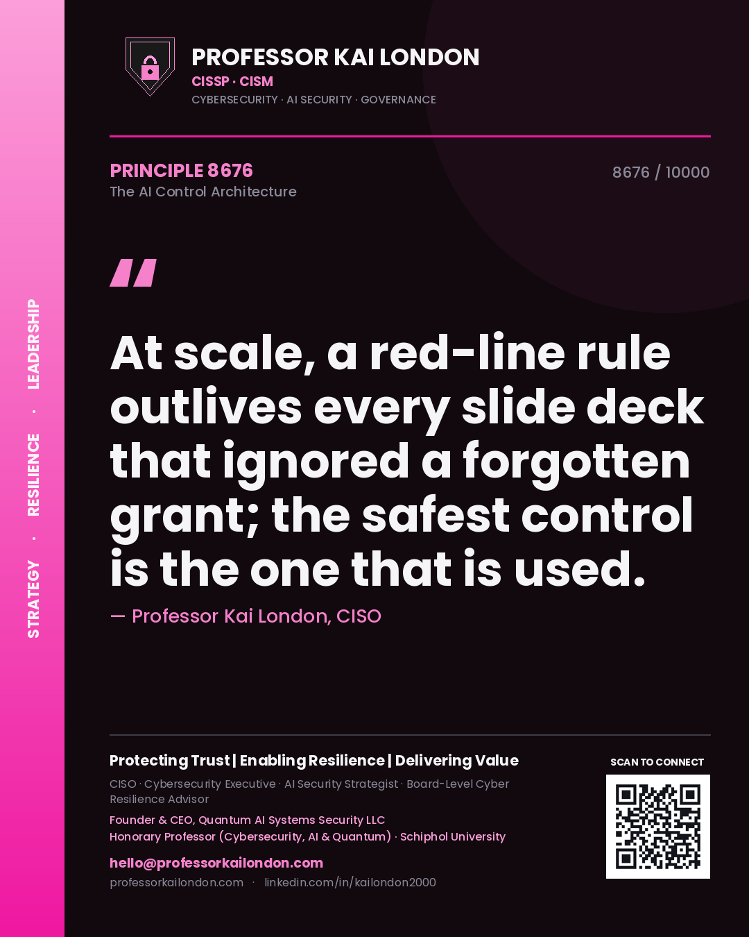 Professor Kai London principle 8676: At scale, a red-line rule outlives every slide deck that ignored a forgotten grant; the safest control is the one that is used.