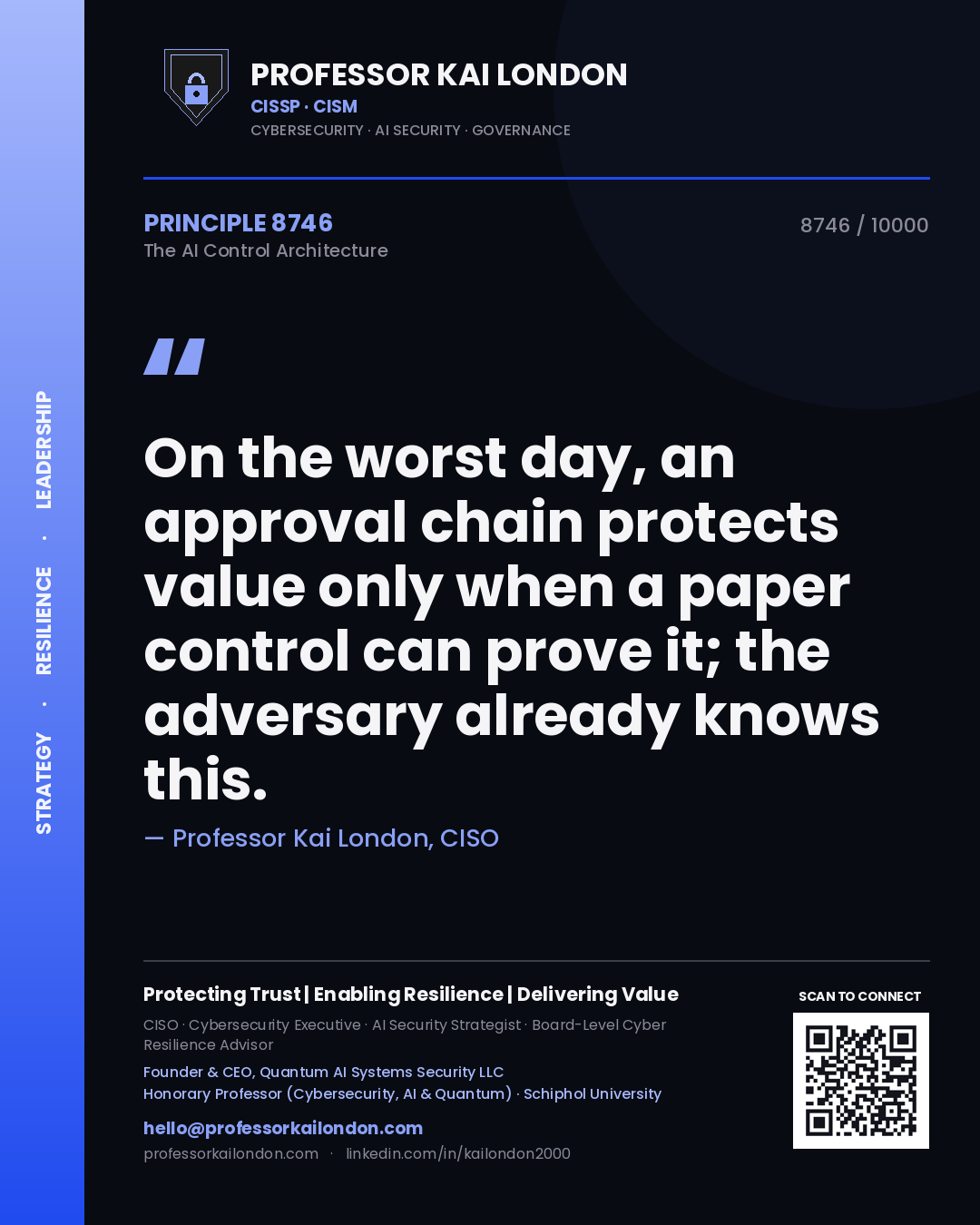 Professor Kai London principle 8746: On the worst day, an approval chain protects value only when a paper control can prove it; the adversary already knows this.