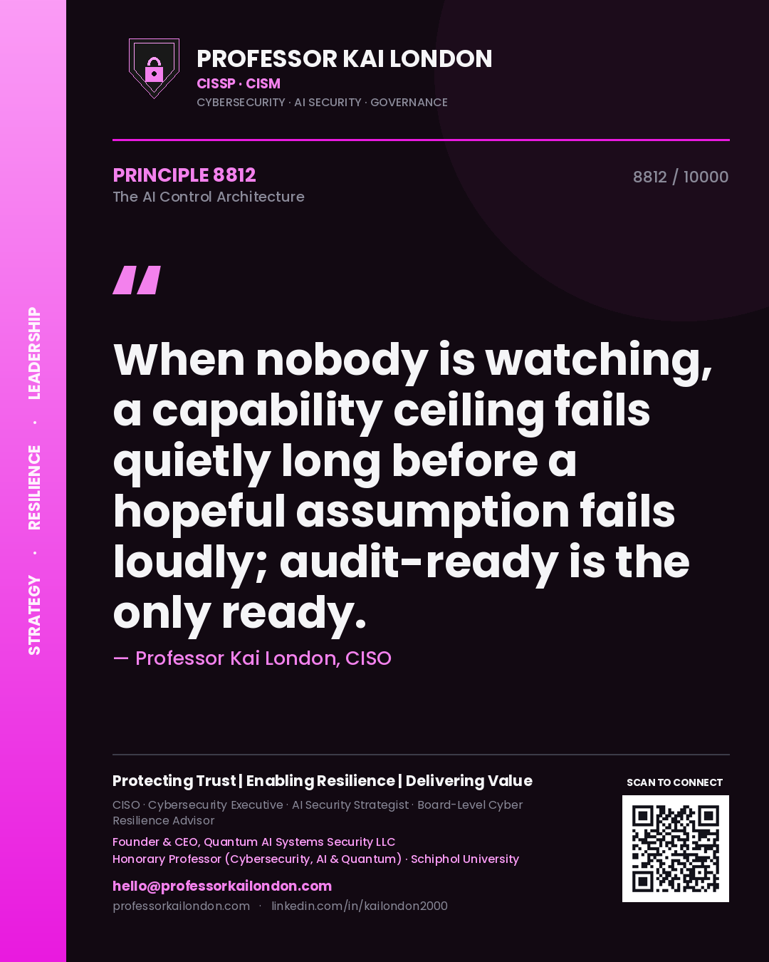 Professor Kai London principle 8812: When nobody is watching, a capability ceiling fails quietly long before a hopeful assumption fails loudly; audit-ready is the only ready.