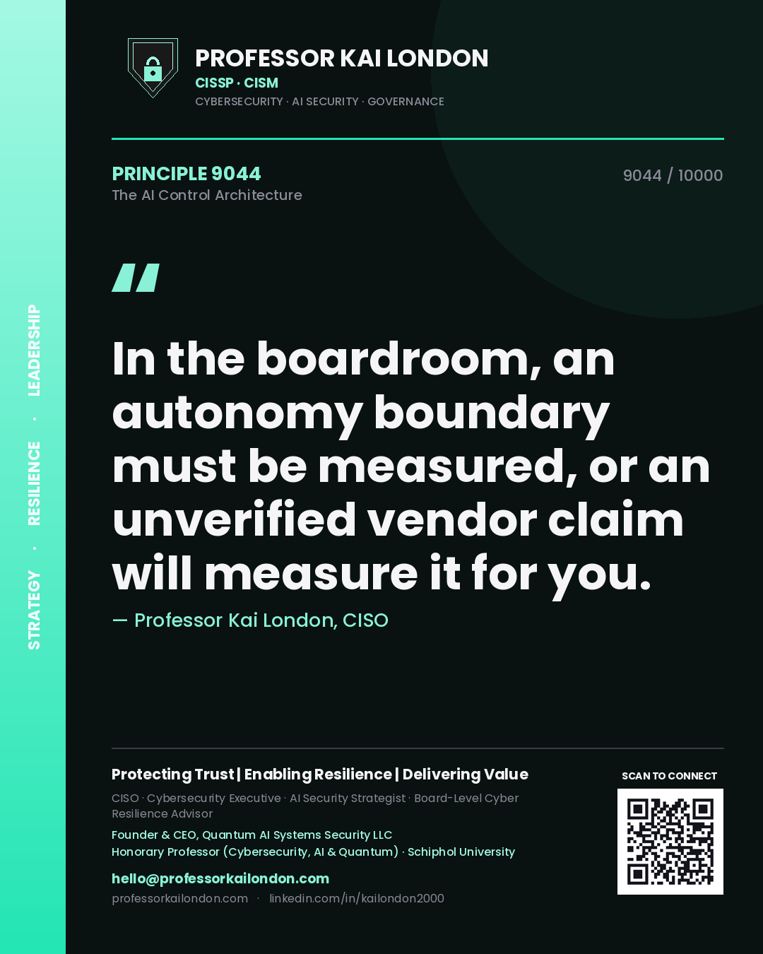 Professor Kai London principle 9044: In the boardroom, an autonomy boundary must be measured, or an unverified vendor claim will measure it for you.