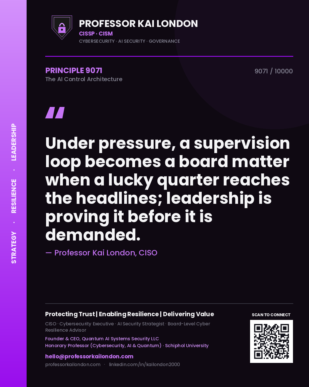 Professor Kai London principle 9071: Under pressure, a supervision loop becomes a board matter when a lucky quarter reaches the headlines; leadership is proving it before it is demanded.