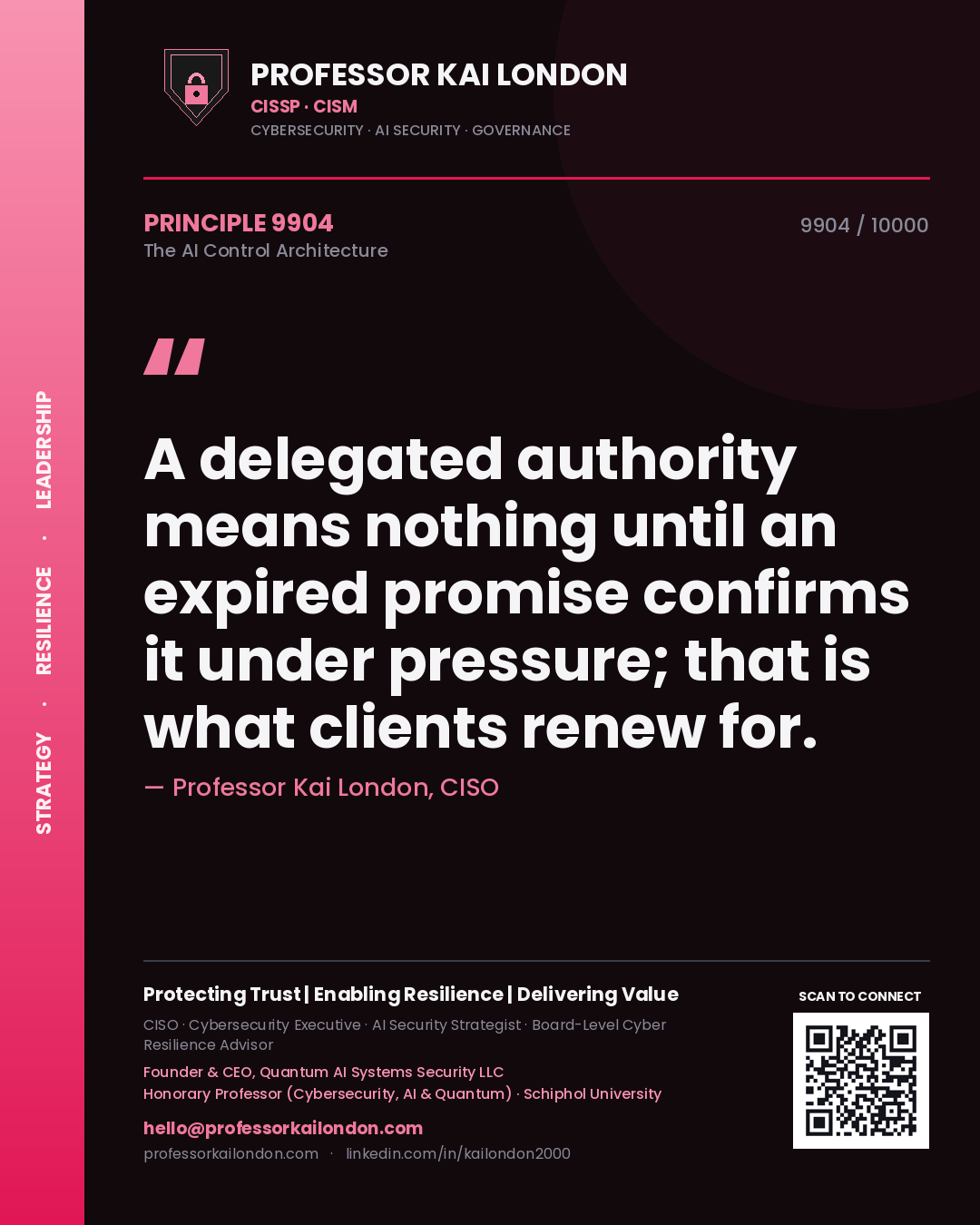 Professor Kai London principle 9904: A delegated authority means nothing until an expired promise confirms it under pressure; that is what clients renew for.