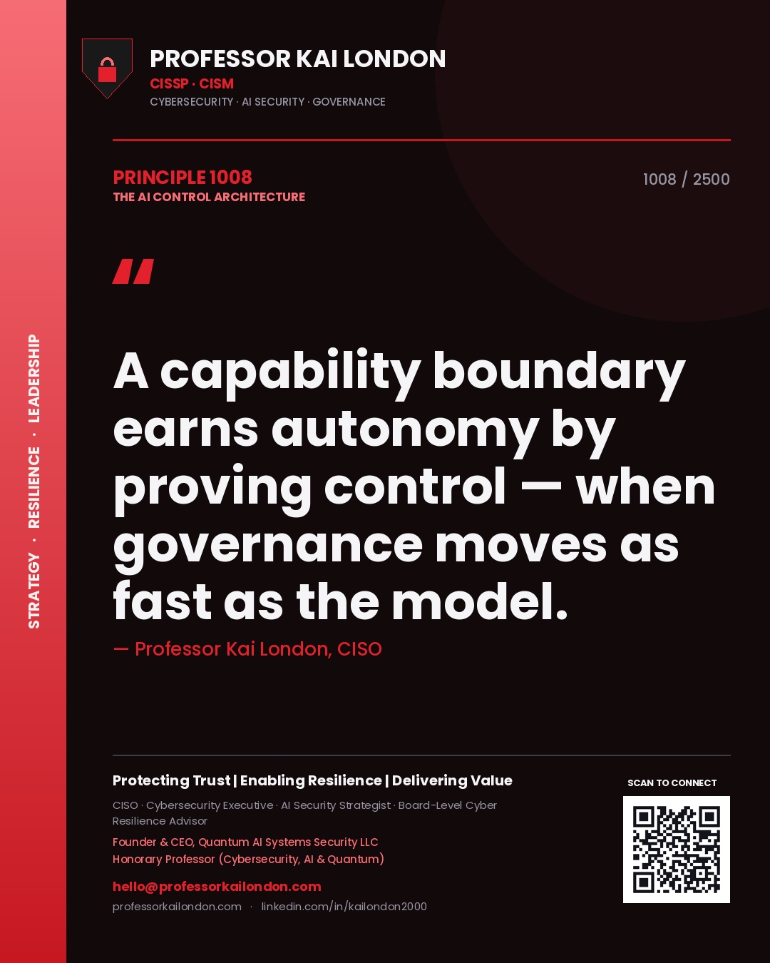 Professor Kai London principle 1008: A capability boundary earns autonomy by proving control — when governance moves as fast as the model.