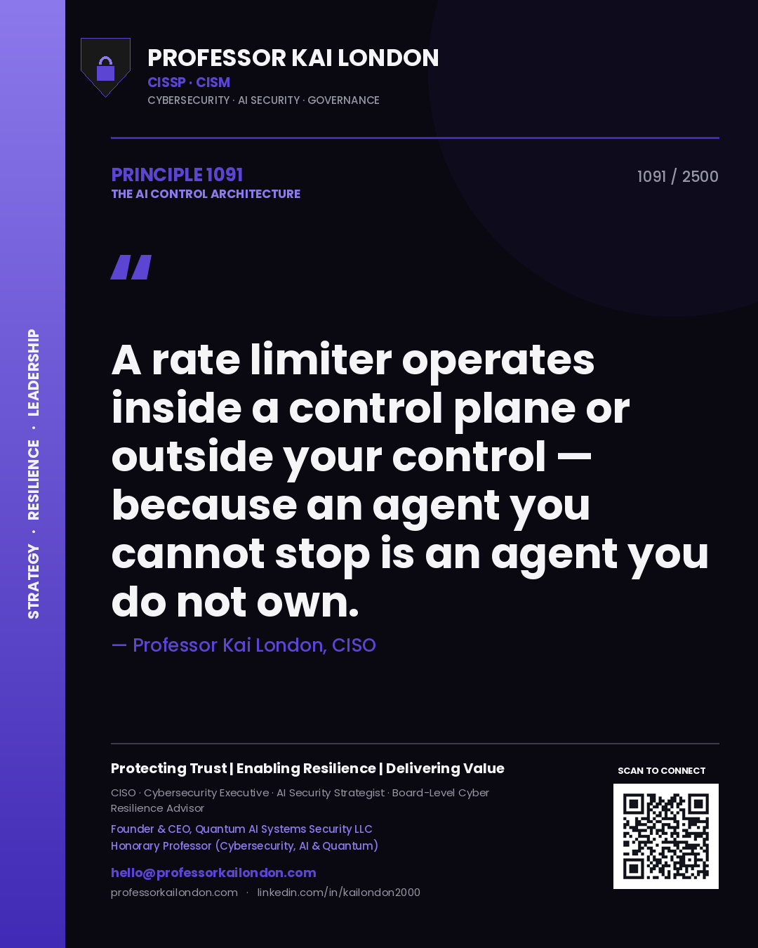 Professor Kai London principle 1091: A rate limiter operates inside a control plane or outside your control — because an agent you cannot stop is an agent you do not own.