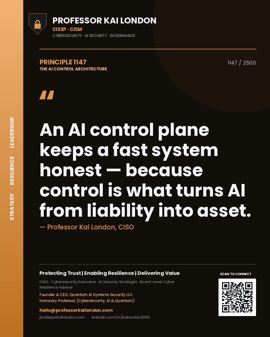 Professor Kai London principle 1147: An AI control plane keeps a fast system honest — because control is what turns AI from liability into asset.