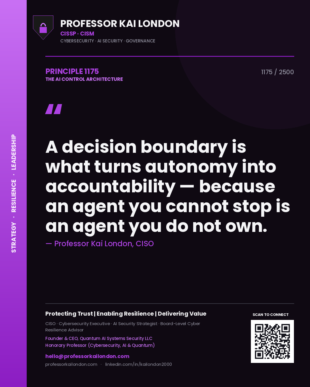 Professor Kai London principle 1175: A decision boundary is what turns autonomy into accountability — because an agent you cannot stop is an agent you do not own.