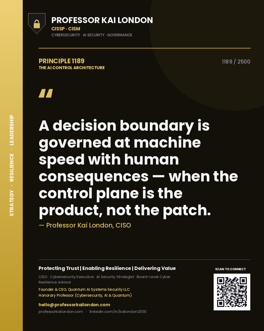 Professor Kai London principle 1189: A decision boundary is governed at machine speed with human consequences — when the control plane is the product, not the patch.