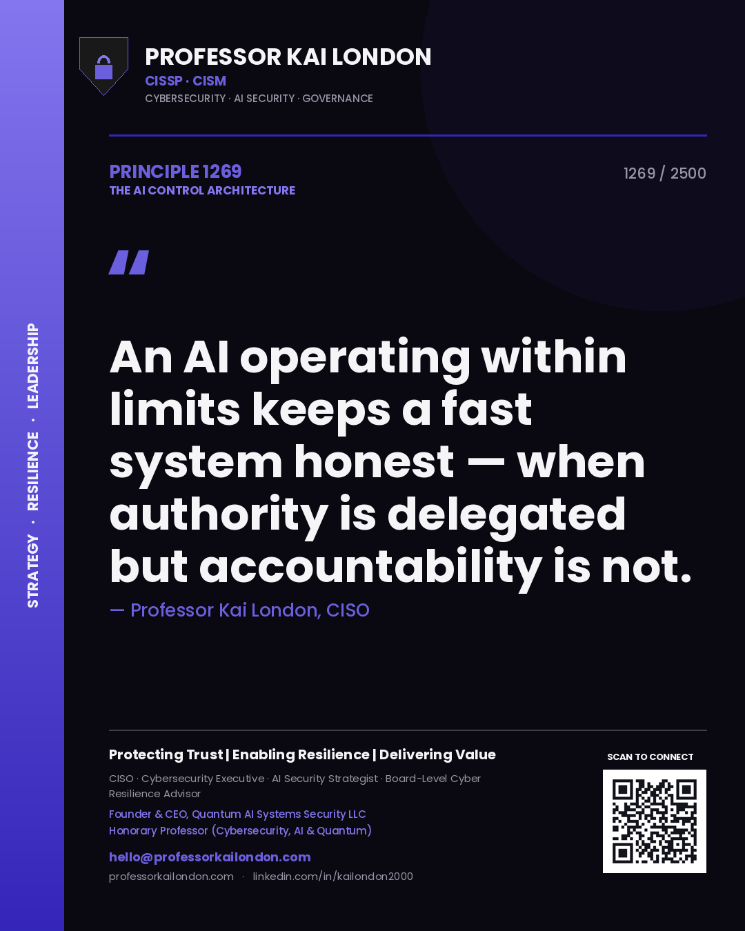 Professor Kai London principle 1269: An AI operating within limits keeps a fast system honest — when authority is delegated but accountability is not.