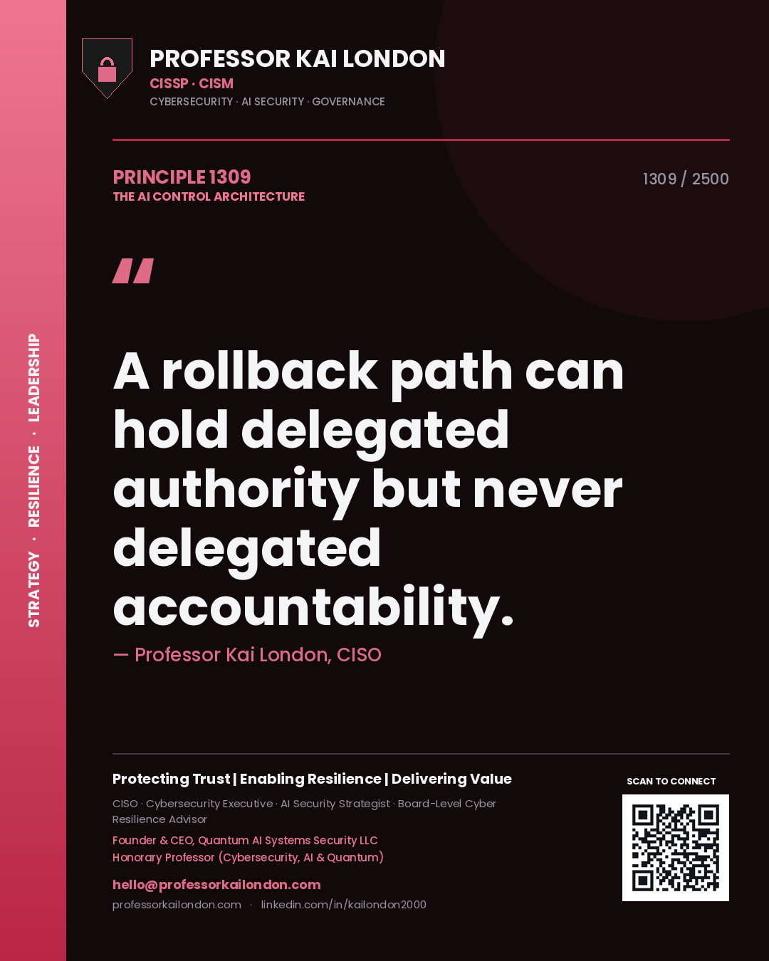 Professor Kai London principle 1309: A rollback path can hold delegated authority but never delegated accountability.