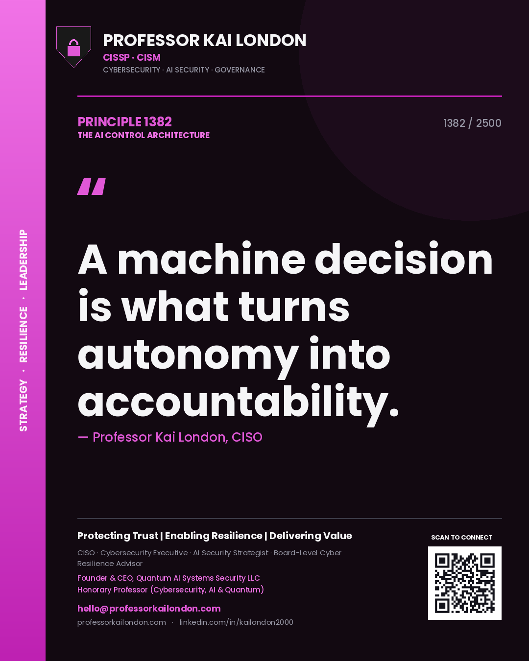 Professor Kai London principle 1382: A machine decision is what turns autonomy into accountability.