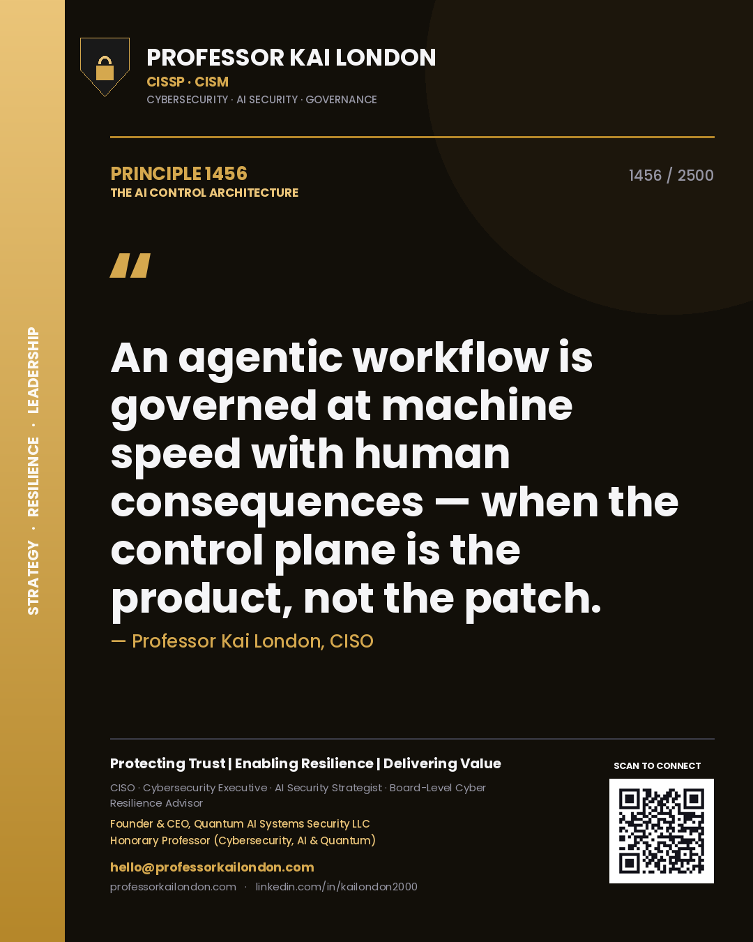 Professor Kai London principle 1456: An agentic workflow is governed at machine speed with human consequences — when the control plane is the product, not the patch.