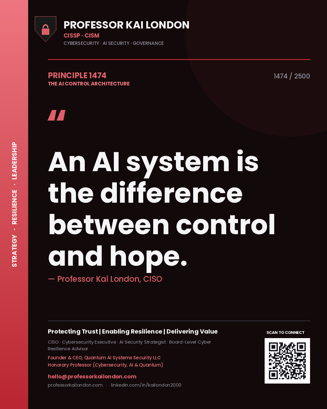 Professor Kai London principle 1474: An AI system is the difference between control and hope.