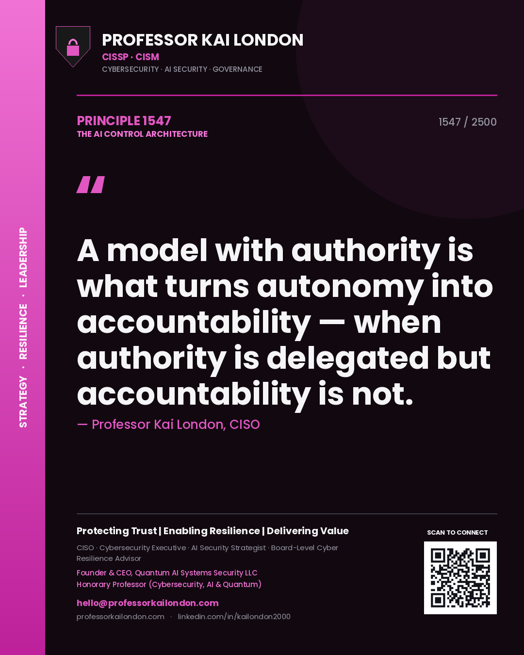 Professor Kai London principle 1547: A model with authority is what turns autonomy into accountability — when authority is delegated but accountability is not.