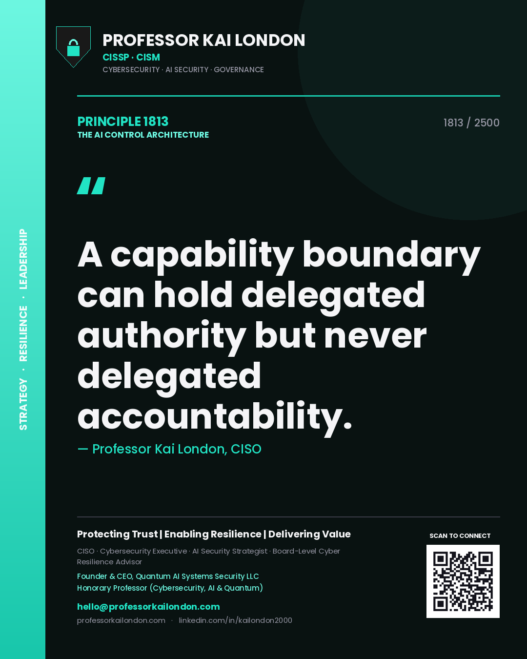 Professor Kai London principle 1813: A capability boundary can hold delegated authority but never delegated accountability.