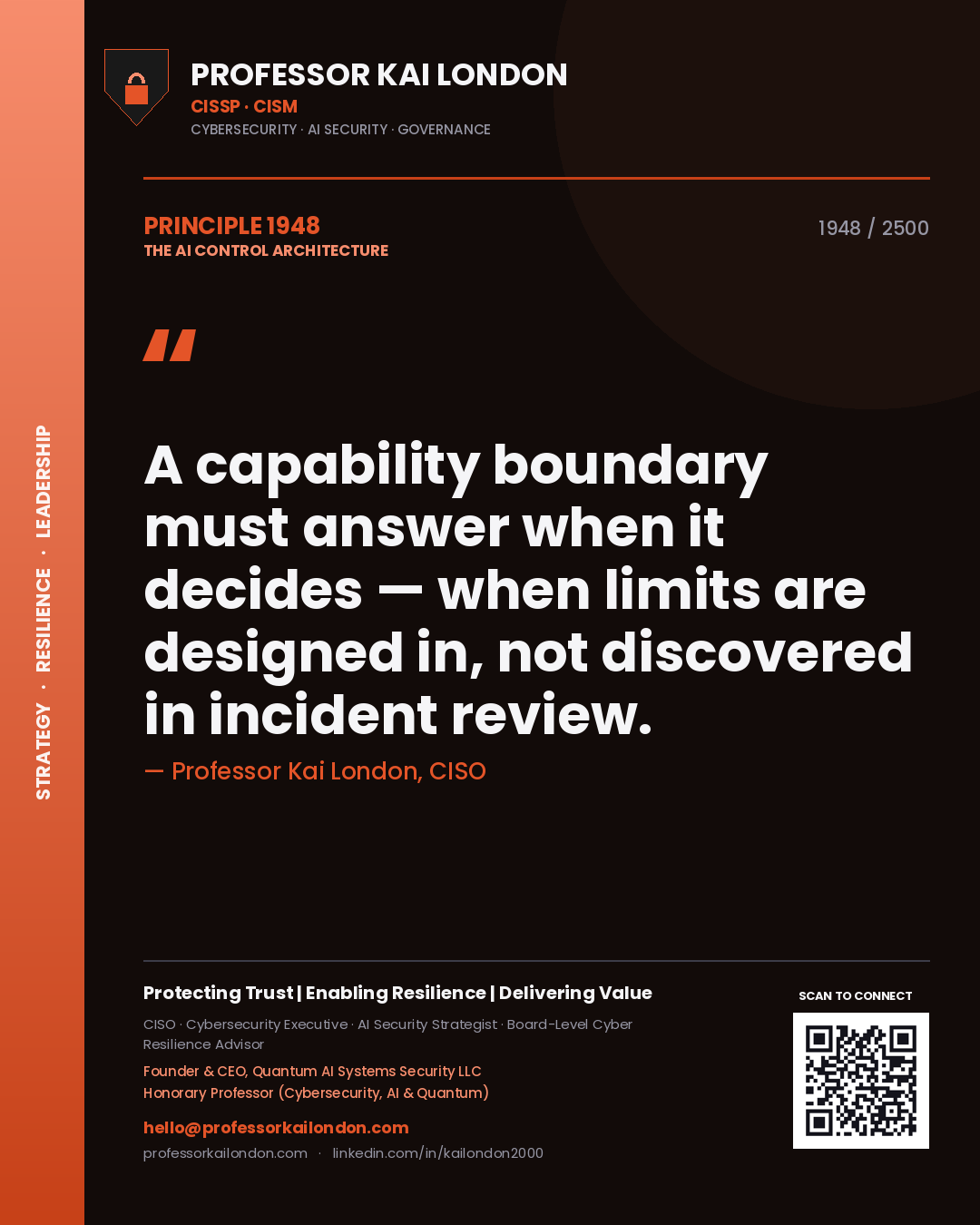 Professor Kai London principle 1948: A capability boundary must answer when it decides — when limits are designed in, not discovered in incident review.