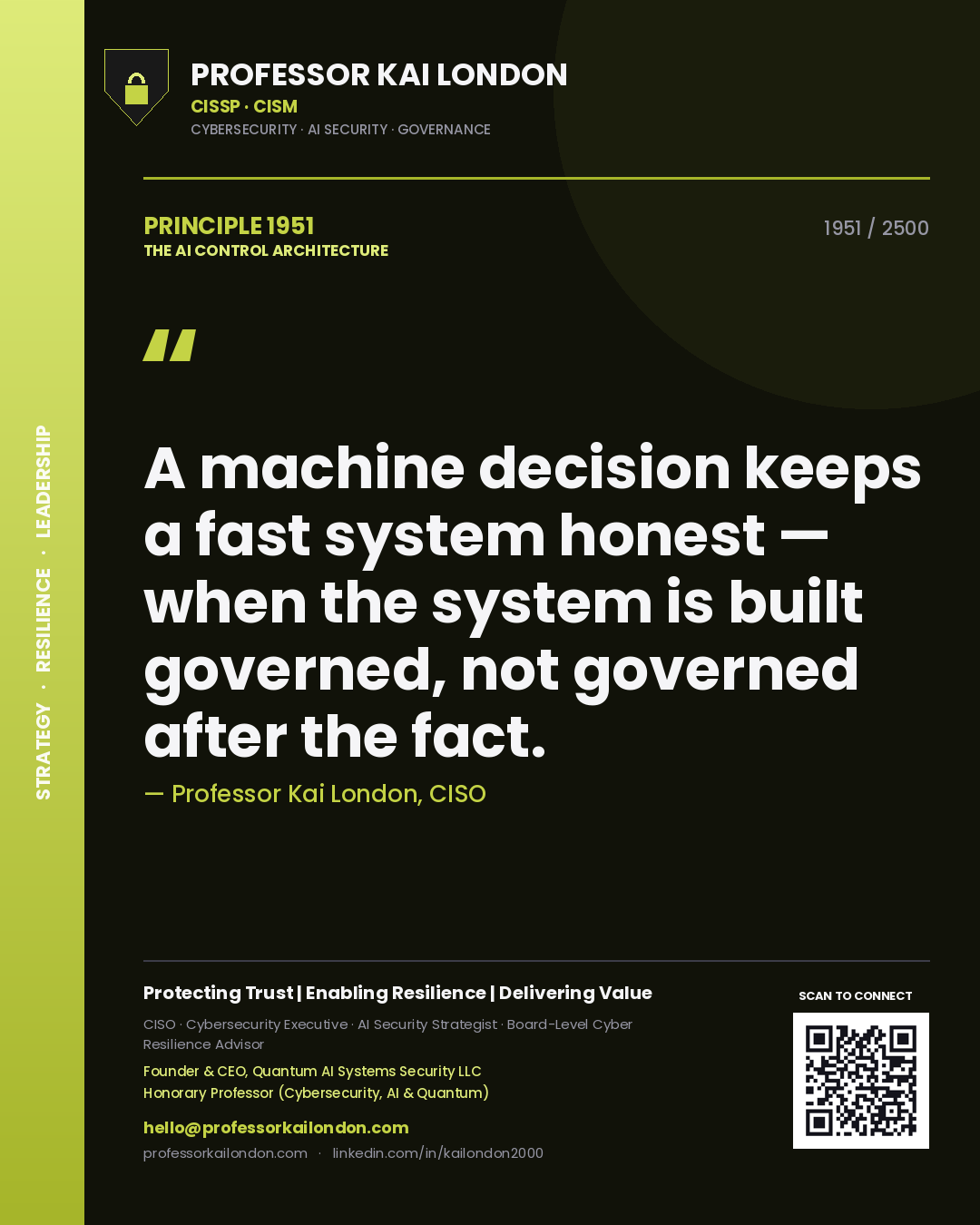 Professor Kai London principle 1951: A machine decision keeps a fast system honest — when the system is built governed, not governed after the fact.