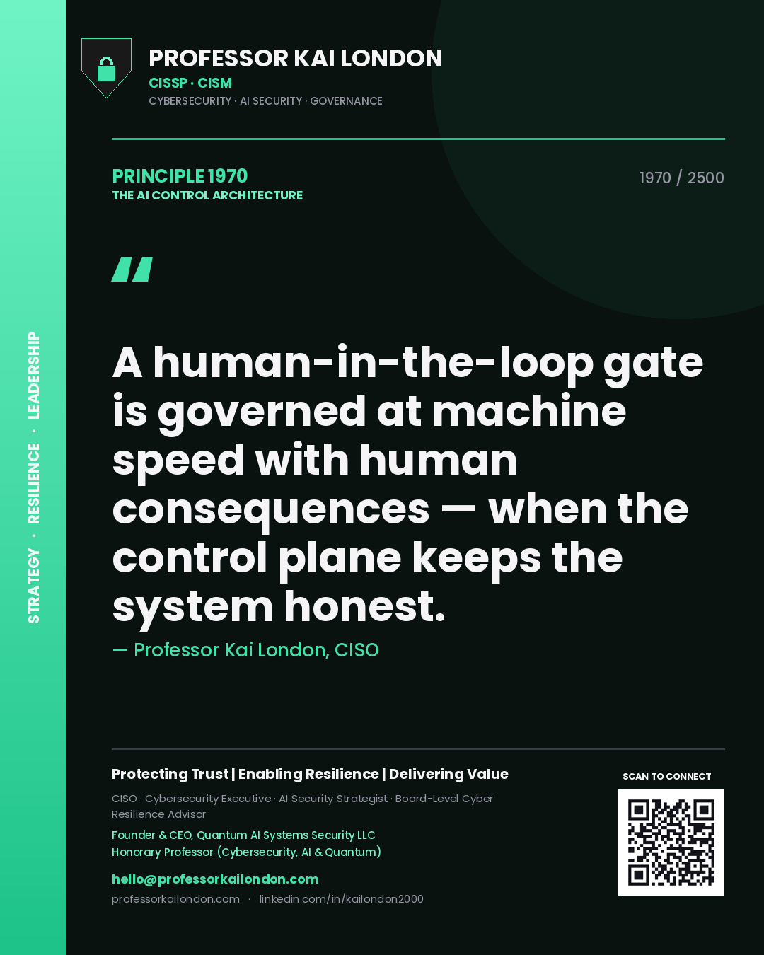 Professor Kai London principle 1970: A human-in-the-loop gate is governed at machine speed with human consequences — when the control plane keeps the system honest.