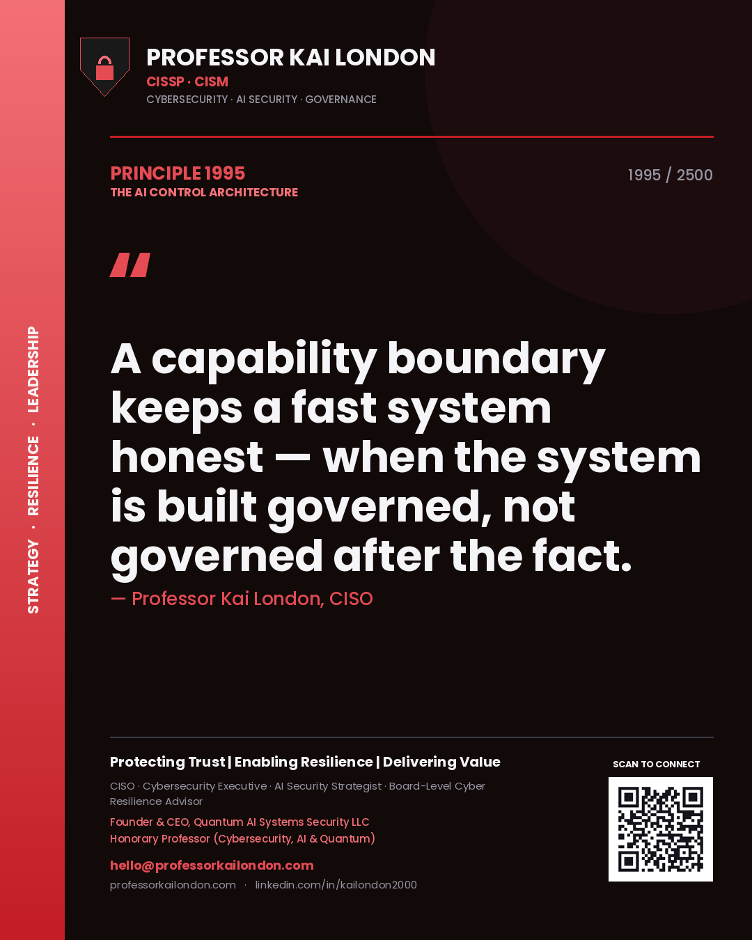 Professor Kai London principle 1995: A capability boundary keeps a fast system honest — when the system is built governed, not governed after the fact.