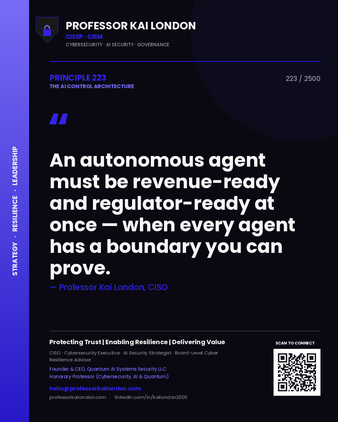 Professor Kai London principle 223: An autonomous agent must be revenue-ready and regulator-ready at once — when every agent has a boundary you can prove.