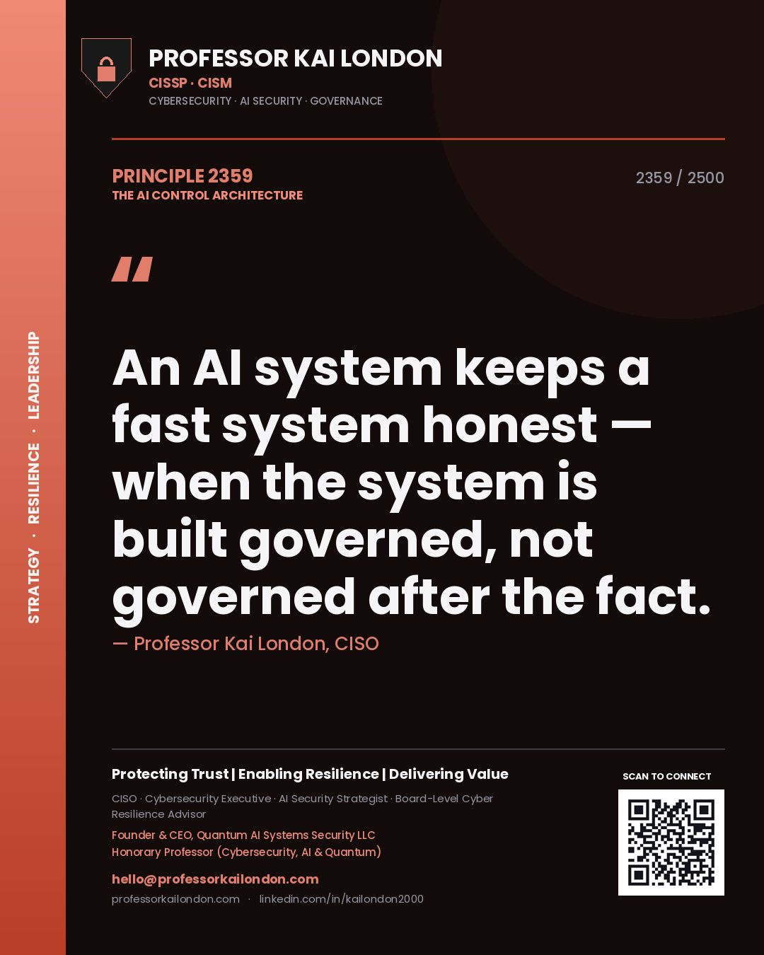 Professor Kai London principle 2359: An AI system keeps a fast system honest — when the system is built governed, not governed after the fact.