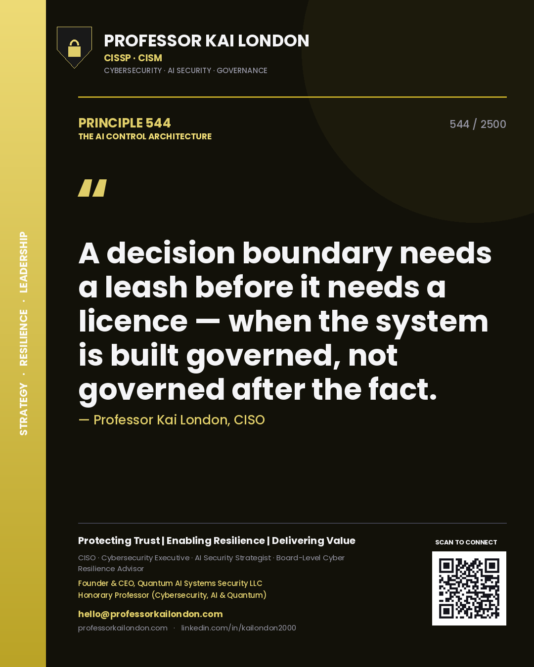 Professor Kai London principle 544: A decision boundary needs a leash before it needs a licence — when the system is built governed, not governed after the fact.