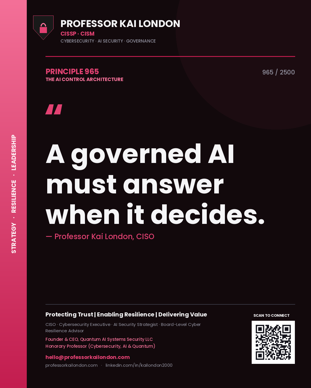 Professor Kai London principle 965: A governed AI must answer when it decides.