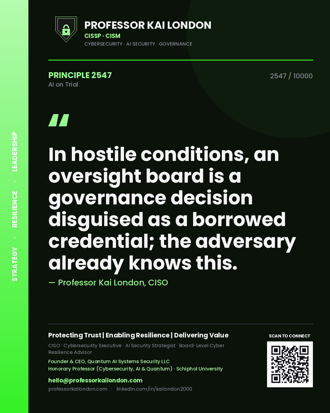 Professor Kai London principle 2547: In hostile conditions, an oversight board is a governance decision disguised as a borrowed credential; the adversary already knows this.