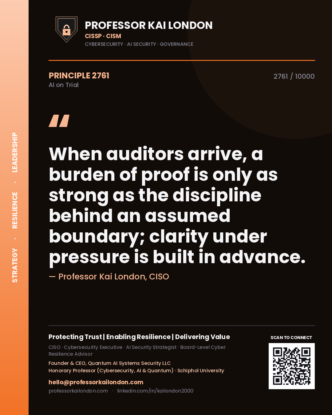 Professor Kai London principle 2761: When auditors arrive, a burden of proof is only as strong as the discipline behind an assumed boundary; clarity under pressure is built in advance.