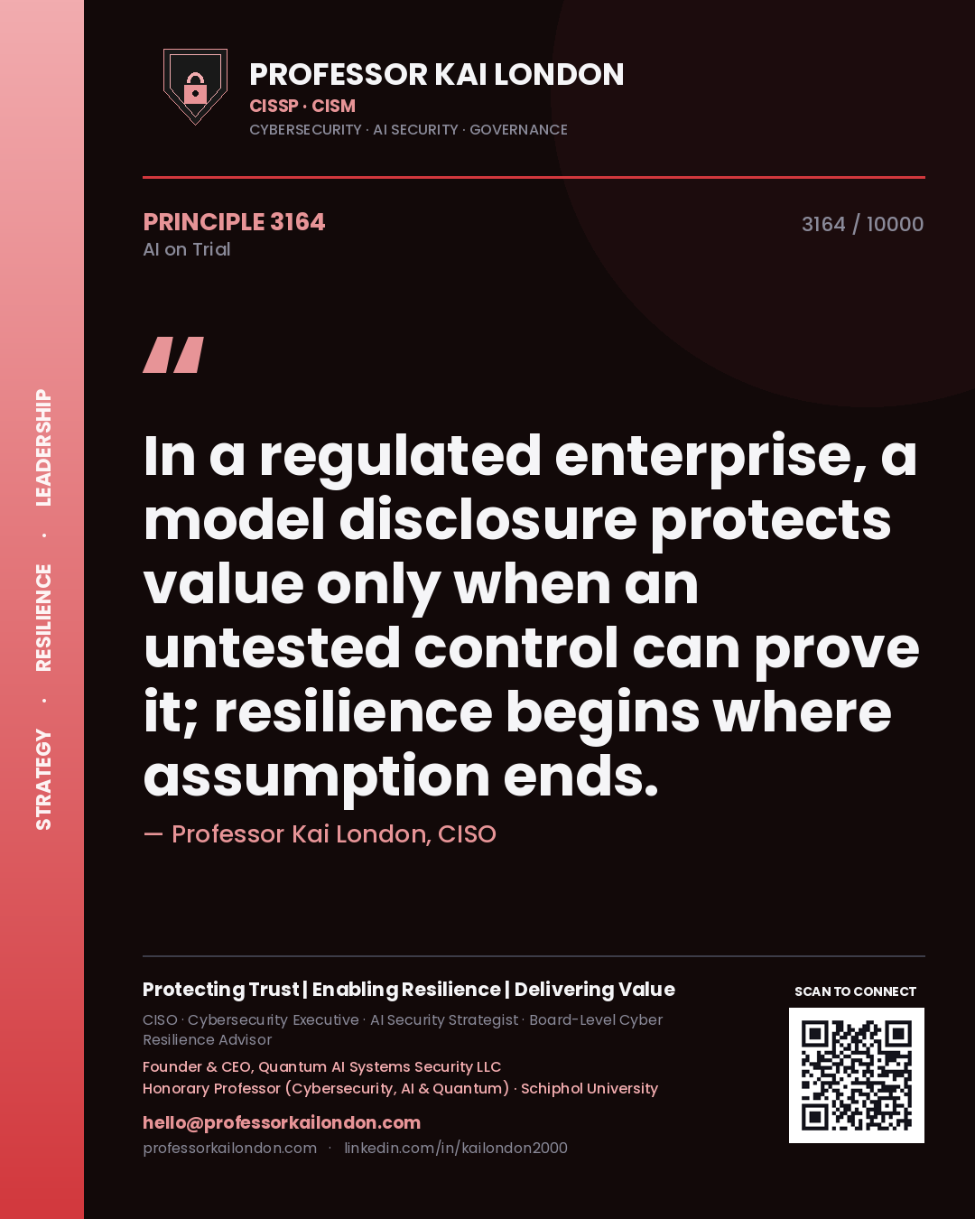 Professor Kai London principle 3164: In a regulated enterprise, a model disclosure protects value only when an untested control can prove it; resilience begins where assumption ends.