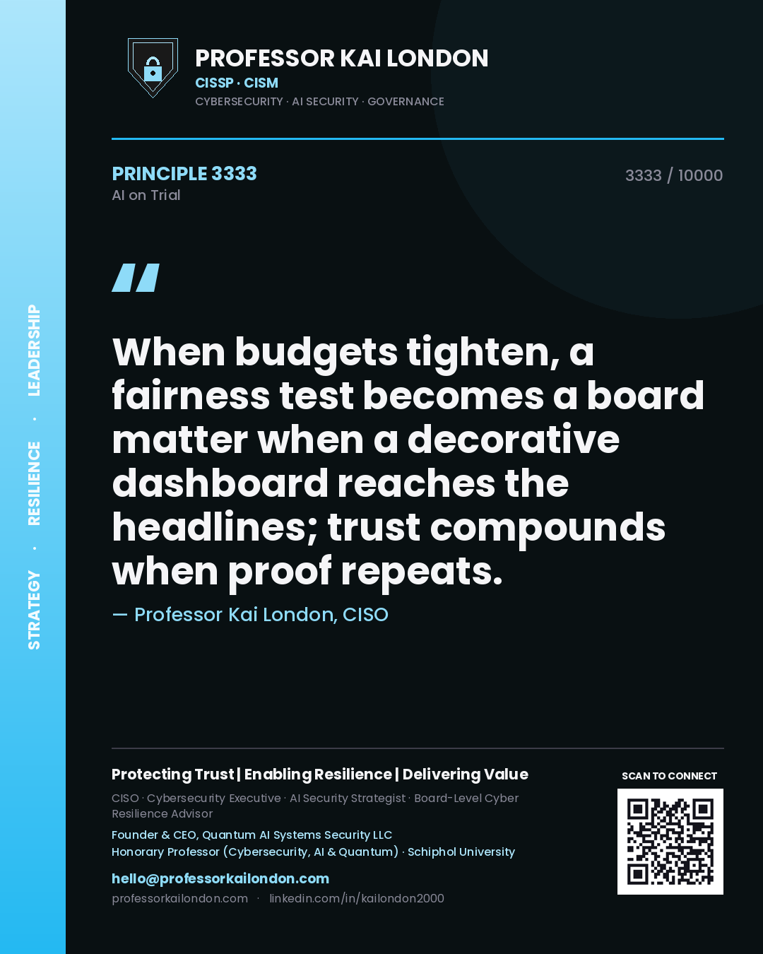 Professor Kai London principle 3333: When budgets tighten, a fairness test becomes a board matter when a decorative dashboard reaches the headlines; trust compounds when proof repeats.